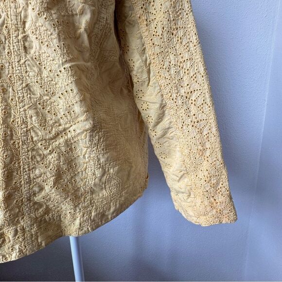 Chico’s Bomber Jacket Yellow 100% Cotton Collar SZ 2 or M - Picture 5 of 11